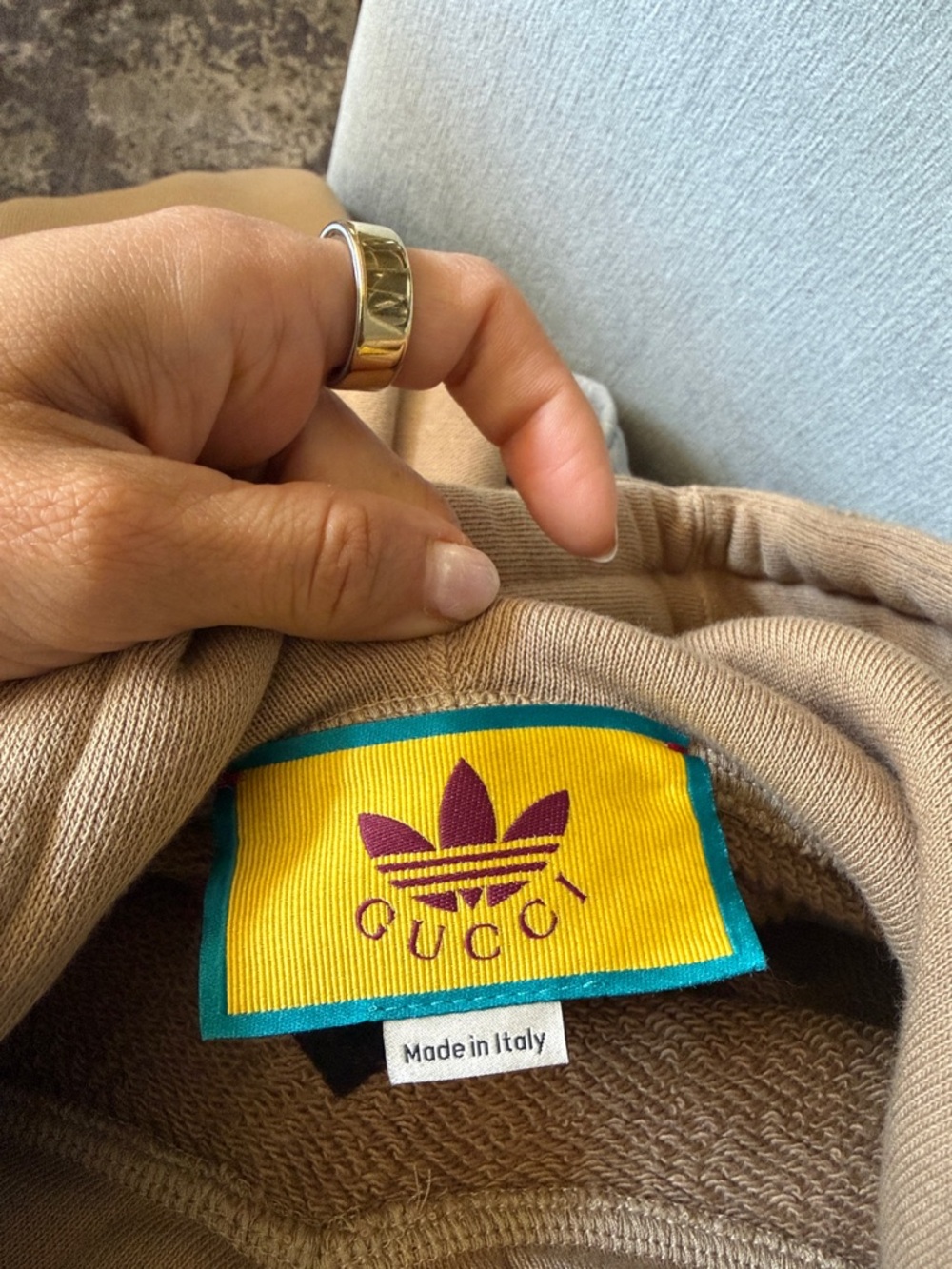 Gucci x Adidas Beige and Black Cropped Hoodie Sweatshirt - Picture 4 of 5